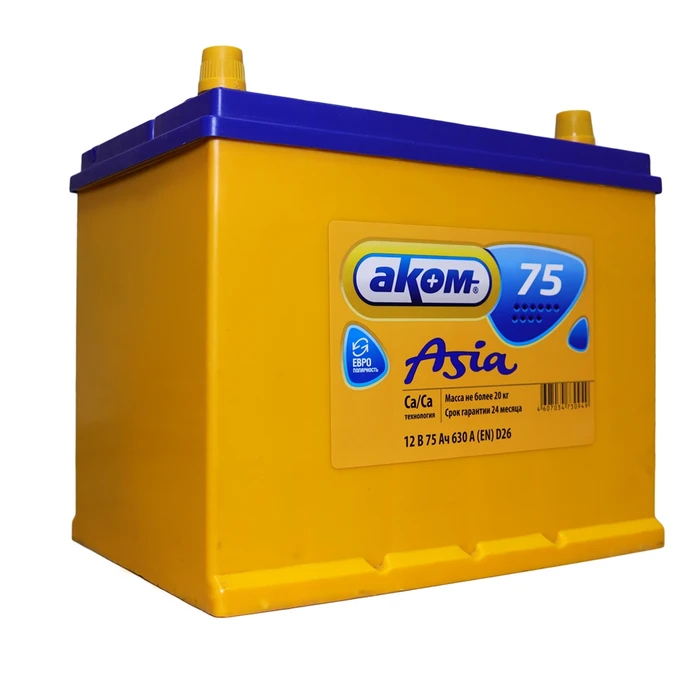 Аккумулятор АКОМ (Akom) ASIA 75.0 А·ч 85D26L с бортиком, 630 А AKB3468