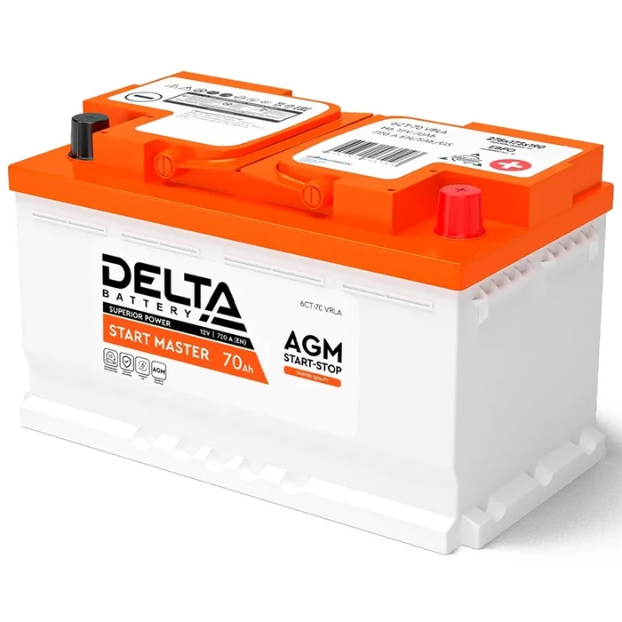 Аккумулятор DELTA START MASTER AGM 70R, 70 А·ч, 720 А AKB4418