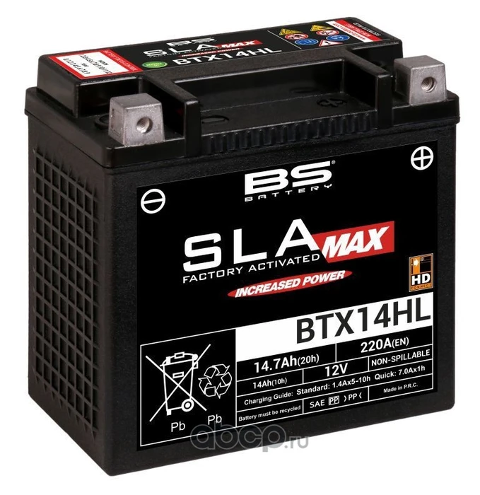 Мотоаккумулятор BS Battery SLA/MAX 14 А·ч BTX14HL Harley-Davidson, 220 А AKB3814