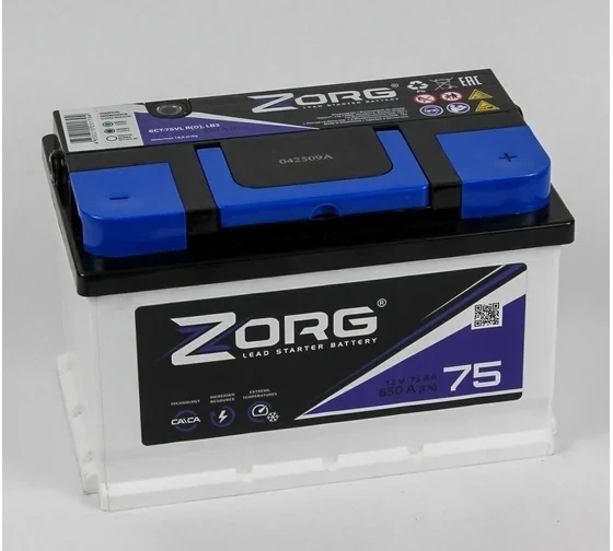 Аккумулятор ZORG 6СТ-75.0 низкий, 650 А AKB4217