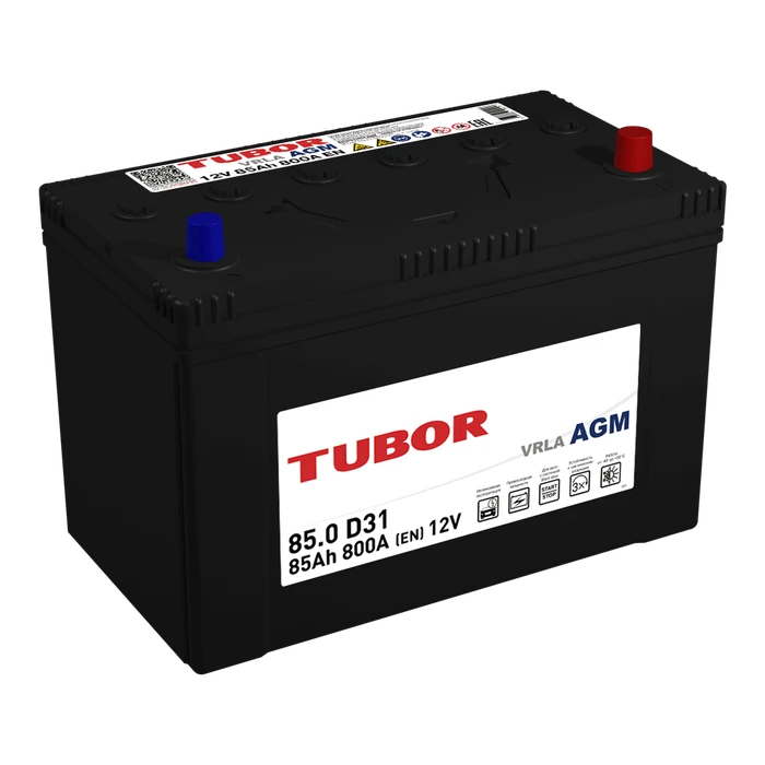 Аккумулятор TUBOR AGM 6СТ-85.0 VRLA D31, 800 А AKB6249